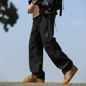 啄木鸟伞兵工装裤子男士夏季薄款潮流皱褶宽松休闲直筒阔腿长裤K