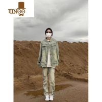 YANXU美式街头Vibe黄泥做旧水洗翻领牛仔夹克男女复古潮牌拉链情侣外套