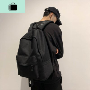 学院风双肩包男韩版简约纯色帆布休闲背包校园高中生潮流百搭书包NEW LAKE 黑色6026款收藏送礼品