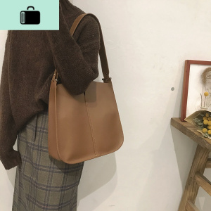 韩国ins风大包包女2020新款复古时尚水桶包网红质感大容量单肩包NEW LAKE女士单肩包