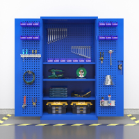 臻远重型五金工具柜铁皮柜双开门置物柜多功能零件柜~四层板+门挂板+背挂板蓝色