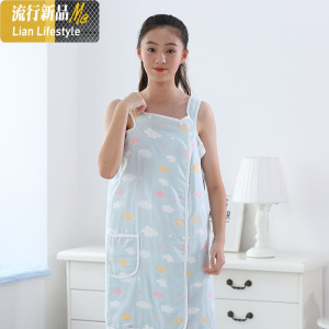 浴巾家用 吸水毛巾棉可爱 少女可穿浴巾吸水速干不毛 三维工匠 浪漫天空-蓝色 默认尺寸