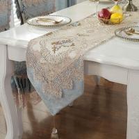 家柏饰(CORATED)现代简约轻美式欧式新中式餐桌布艺电视柜北欧床旗茶几桌旗布 清雅-香槟蓝 33*140cm