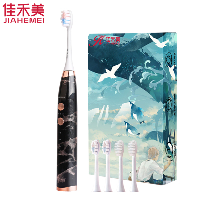 佳禾美电动牙刷情侣套装男女成人充电式全自动声波大理石软毛牙刷大理石黑1支装4支刷头-