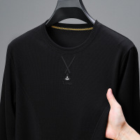 长袖T恤男秋季新款圆领套头休闲提花纯色男士卫衣