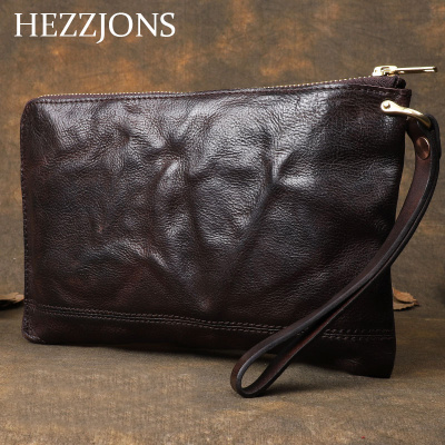 赫泽琼斯HEZZJONS2019新品小手包男进口意大利牛皮手拿包青年商务休闲软皮手机包男神个性手腕包咖啡色进口意大利牛皮