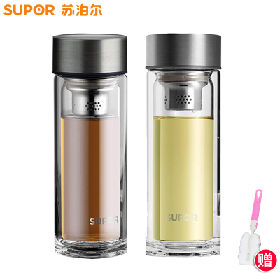 苏泊尔(SUPOR)双层透明玻璃杯330ml耐热便携男女士家用过滤随手杯办公泡茶杯子KC33DU10