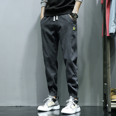 侯七爷(HOUQIYE)2021夏季新款牛仔裤男士哈伦裤宽松百搭柔软舒适休闲裤男士牛仔束脚裤大码九分裤男装