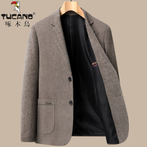 啄木鸟毛呢小西装男士爸爸秋装呢子外套秋冬季中老年人西服男上衣