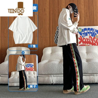 YANXU运动裤男款休闲长裤韩版潮流情侣裤子直筒宽松卫裤抽绳束脚裤