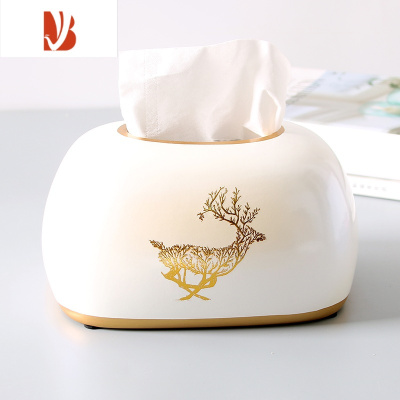 三维工匠北欧简约纸巾盒轻奢客厅餐厅家用创意陶瓷卧室少女可爱纸抽餐巾盒 米白(面包款)