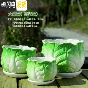 三维工匠花盆陶瓷创意大号特大带托盘简约绿萝吊兰家用小多肉花盆 包菜三件套 大花盆容器