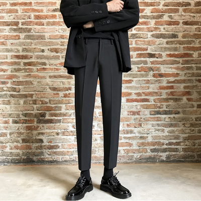 SUNTEK西装裤男九分宽松直筒垂坠感暗黑系港风直筒阔腿休闲长裤男dk制服西裤