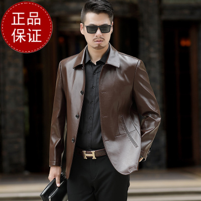免费试穿掉皮包换海宁真皮皮衣男中年秋冬季男士休闲绵羊皮外套爸爸装中老年皮夹克品牌外套男商务休闲大码外套正品