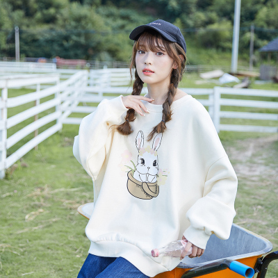 [1折价42.9元,叠加优惠券]唐狮秋装新款女卫衣套头文艺甜美系上衣女百搭印花薄款宽松