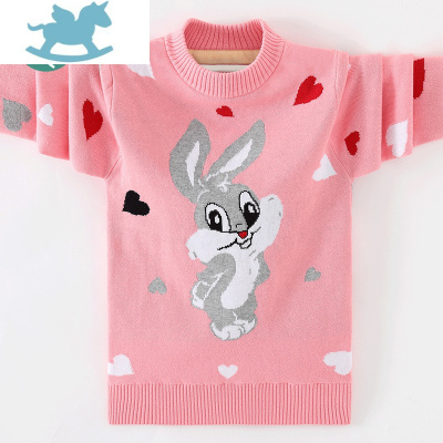 毛衣加绒加厚秋冬款儿童中大童女孩针织衫套头可爱小兔子毛衫毛衣童