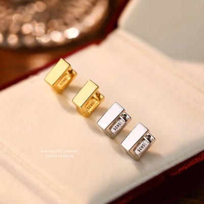 s925纯银方形几何耳扣欧美轻奢冷淡风个性小众设计网红风耳饰批发送女朋友老婆情人节七夕生日礼物