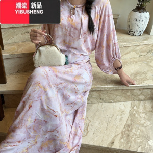 YIBUSHENG女士可外穿裙子连衣裙外出居家潮洋气韩版人造棉绵绸宽松睡裙季