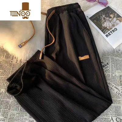 YANXU夏季设计感小众简约休闲裤男oversize国潮垂感宽松阔腿直筒冰丝裤