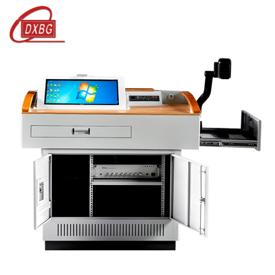 DXBG学校多媒体讲台钢制讲台演讲台中控讲台办公桌操作台1140*800*1000mm(木面款)(不含显示器)