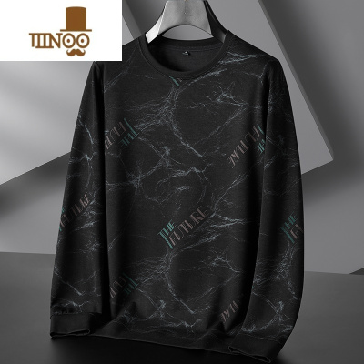 YANXU秋季男士套头卫衣加肥加大码潮胖子宽松透气休闲高端圆领长袖T恤