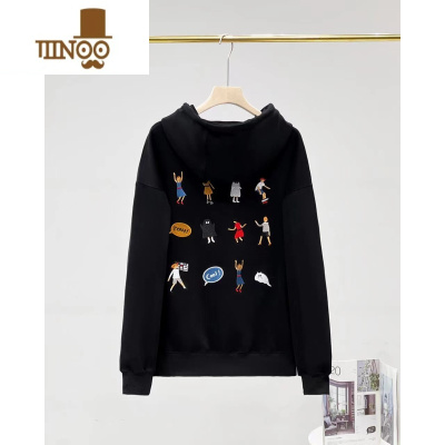 YANXUAD连帽卫衣男女潮牌后背卡通刺绣宽松休闲套头情侣帽衫上衣