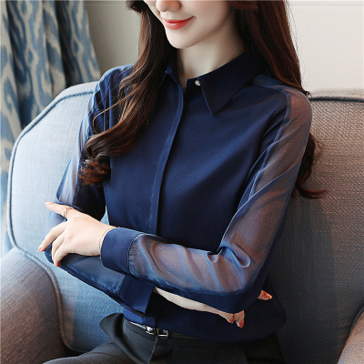 新款衬衫女长袖大码雪纺休闲上衣韩版女士职业工装衬衣潮
