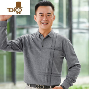 YANXU爸爸款长袖t恤中老年人男士上衣秋装爷爷夏季polo打底衫衣服