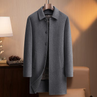 暗襟脱卸鹅绒内胆双面呢羊毛大衣风衣中老年男士秋冬中长呢外套