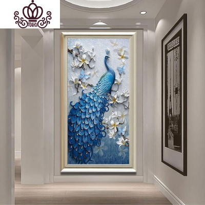 封后十字绣2019新款线绣客厅小幅小件卧室孔雀竖版玄关自己绣手工满绣大格四股棉线印花100*170CM