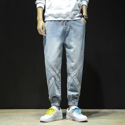 梵克公牛牛仔裤新款季哈伦男士裤牛仔潮牌束脚常规小脚韩版潮流休闲裤