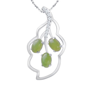 梦克拉Mkela S925银和田碧玉吊坠 萌叶 碧玉树叶挂坠群镶 和田玉碧玉吊坠女款 银镶玉女款项坠 女士 玉石吊坠 绿色