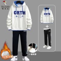 啄木鸟青少年春秋新款卫衣男孩加绒冬天学生帅气大童潮流运动套装