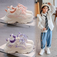 秋季新款儿童运动鞋女童老爹鞋透气网面休闲学生女孩跑步鞋子