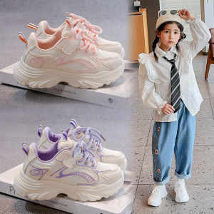 秋季新款儿童运动鞋女童老爹鞋透气网面休闲学生女孩跑步鞋子