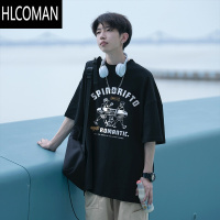 HLCOMAN藏青色美式短袖t恤男生夏季高街潮牌vibe小众宽松百搭打底体恤衫