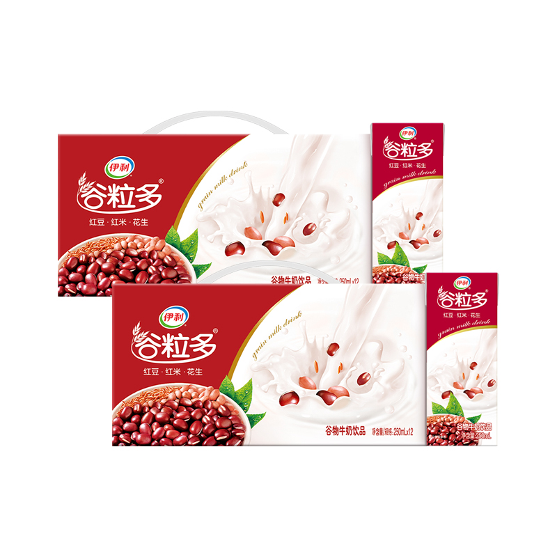 伊利谷粒多 红谷牛奶饮品整箱 250ml*12盒*2箱红豆+红米+花生 礼盒装