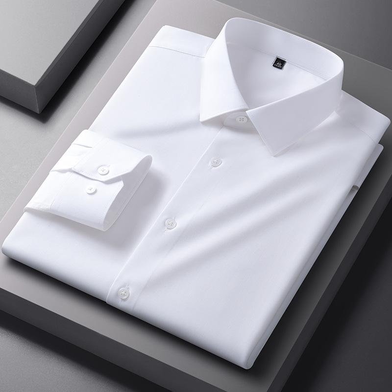 春秋新款长袖衬衫男式含莫代尔桑蚕丝免烫衬衣男士百搭商务寸衫男