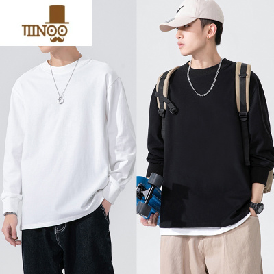 YANXU白色纯色宽松潮牌打底衫卫衣长袖T恤男休闲内搭上衣服白t