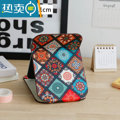 敬平小镜子化妆镜台式桌面可立家用小型便携办公室学生宿舍折叠梳妆翻便携式用镜 绚丽民族-小号