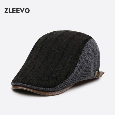 秋冬季保暖针织前进帽男士休闲鸭舌帽子中老年贝雷帽原创英伦