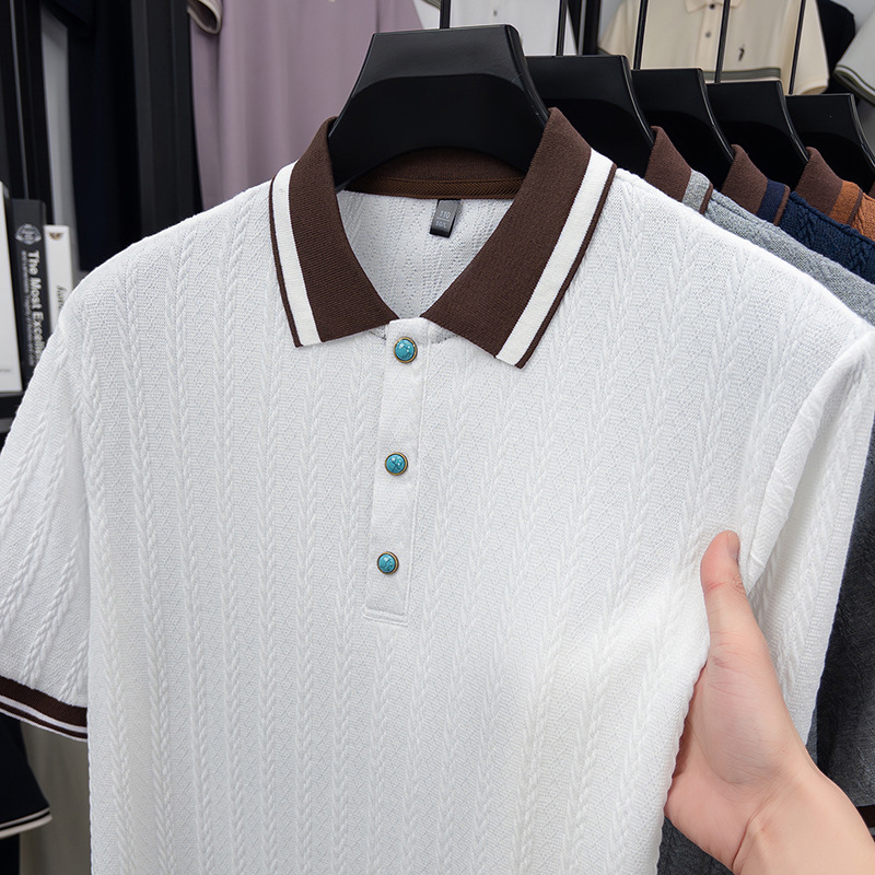 春夏新款男士纯色翻领短袖T恤商务休闲青年简约轻薄舒适透气