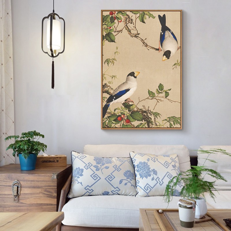 客厅装饰画中国风花鸟挂画沙发背景墙壁画书房单联画 a款-双喜樱桃 60