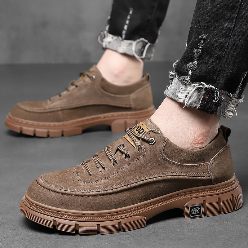 软底青年鞋新款透气工作鞋耐磨休闲皮鞋子细带简约真皮休闲男鞋子