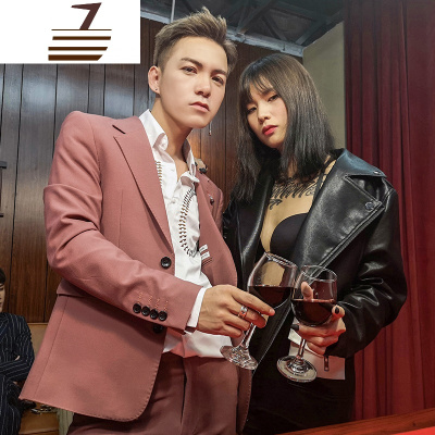 NEWLAKEpop秋季西服套装韩版男士修身单排扣纯色ifashion潮男粉色小西装