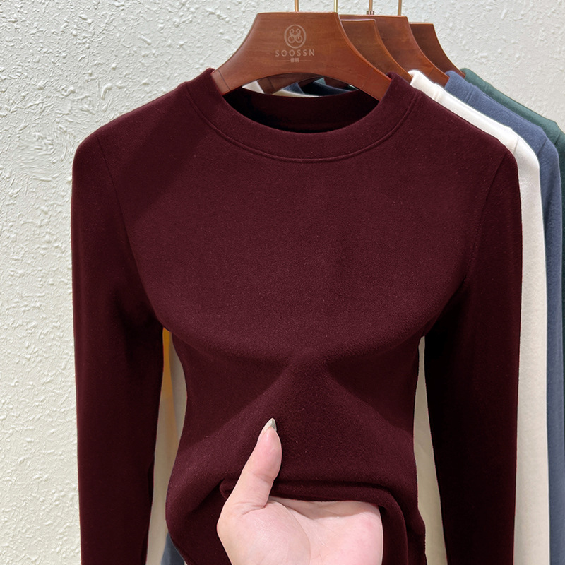 圆领德绒打底衫女士春夏新款双面一体绒加厚修身长袖内搭上衣_343