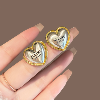 爱心字母耳钉轻奢高级感气质大气拉丝金属耳环2024新款耳饰女送女朋友老婆情人节七夕生日礼物