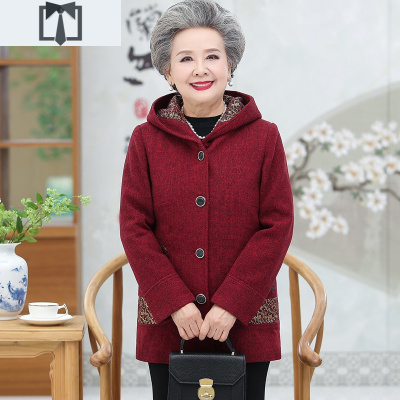 SUNTEK中老年人秋冬女外套加厚妈妈春秋装连帽60岁70奶奶风衣中长款大码风衣