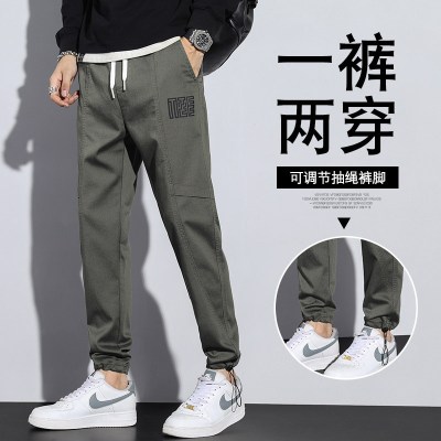 春秋款牛仔裤男士休闲长裤子冬季加绒加厚宽松直筒工装运动束口裤