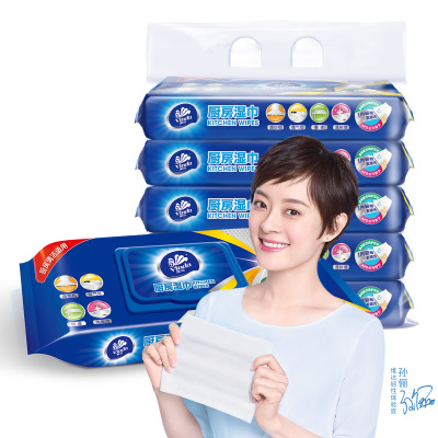 维达厨房用纸厨房湿巾26片*5包免洗去油去污家用清洁去油污一次性油烟机擦油杀菌厨房专用卫生湿纸巾